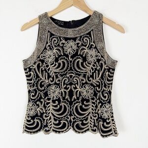 JKARA New York Embellished Short-Sleeve Full Back-Zip Beaded Blouse